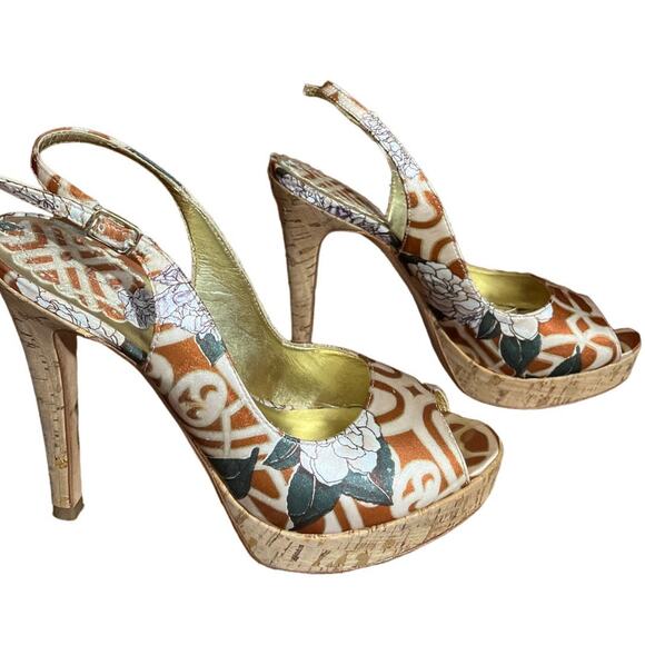 Aldo open toed espadrille sling back floral print heels size 6 - Picture 3 of 10
